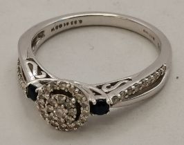 A 9 carat white gold diamond and sapphire fancy ring
