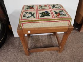 A Yorkshire oak stool with tapestry seat