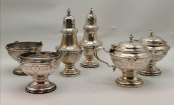 A six-piece silver cruet set, early 20th Century
