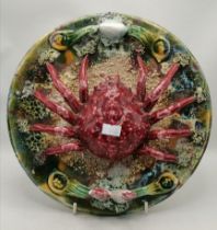 Majolica plate with crab figure 25cm diameter