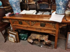 A large antique style Chinese pine altar table or sideboard