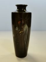 Japanese mixed metal inlaid bronze vase 15cm Ht