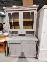 Painted Antique Pine Kitchen Dresser with glazed doors
