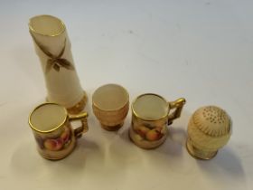 x5 antique Royal Worcester items incl Bamboo spill vase