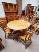 Pine kitchen table (round) and 3 chairs