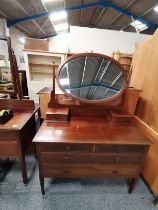 Edwardian Inlaid Mahogany dressing table with oval swing mirror