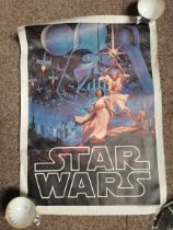 A collection of vintage posters including an original Star Wars 1977 A NEW HOPE HILDEBRANDT cinema