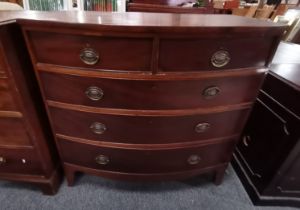 Antique Mahogany Bow fronted 2 over 3 Bow chest of drawers with brass handles