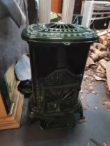 FRANCO BELGE CONTINENTAL room heater in green and cast iron good condition ( one hinge damaged other