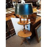 An Antique fruitwood extending side table with 2 x candles and electric bulbs