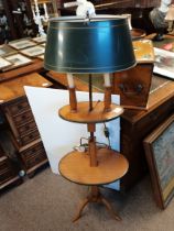 An Antique fruitwood extending side table with 2 x candles and electric bulbs