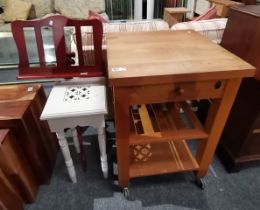 Pine kitchen Trolley Butler plus music stand and and cream lamp table