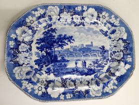 Antique Large Blue and White transfer printed meat platter circa 1825.