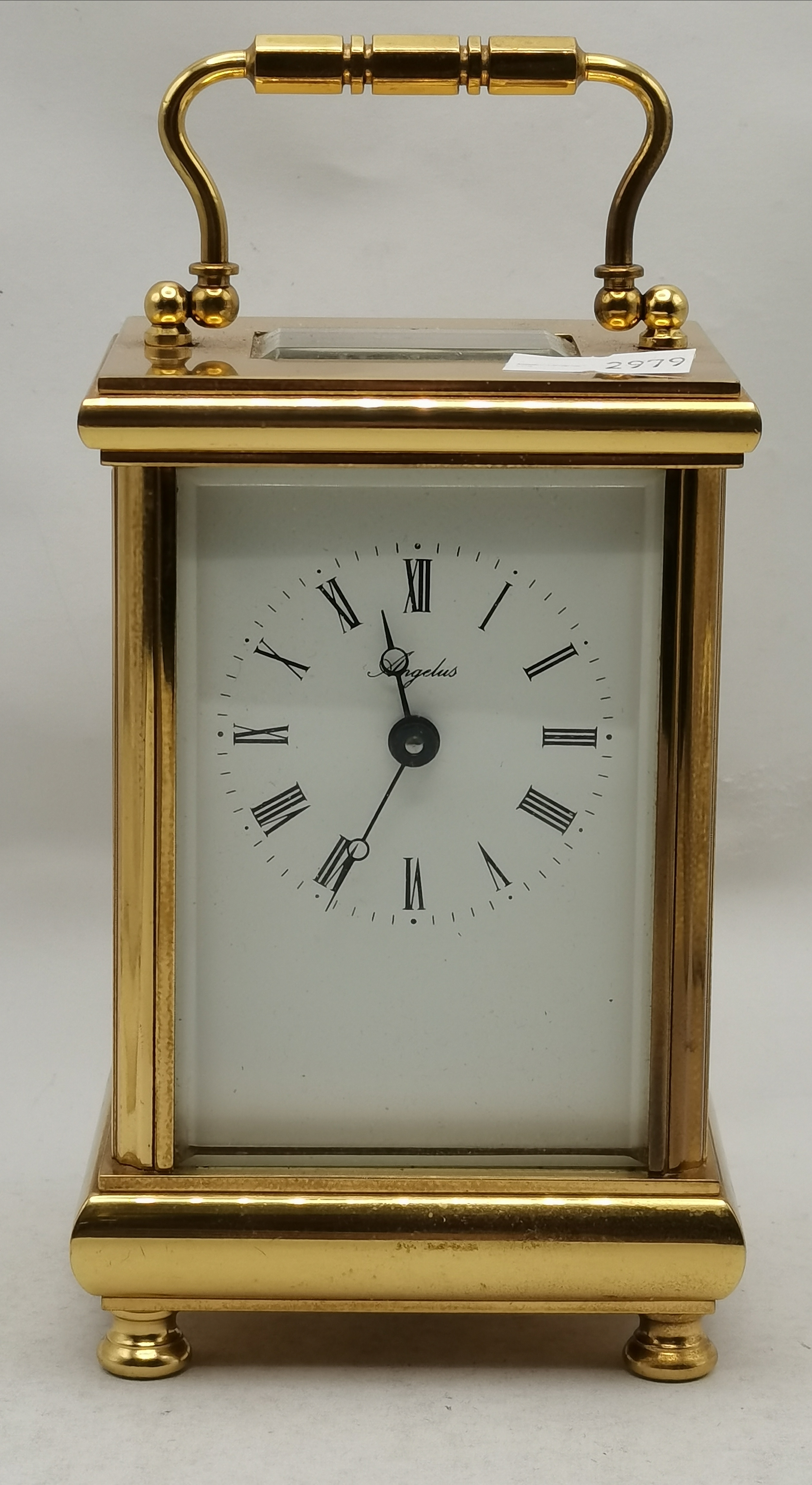 An English brass carriage clock with leather travel case, 20th Century - Image 2 of 3