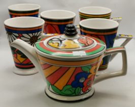 Art Deco Teapot an 5 cups- Inspired by Clarice Cliff