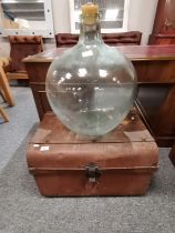 Antique Tin trunk plus Large French Demijohn