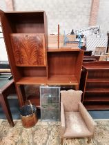 Mid century mahogany and inlaid understairs drinks cabinet with glass shelves