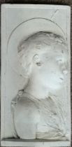 After Desiderio Da Settignano, 'Youthful St John the Baptist', a plaster plaque, 20th Century