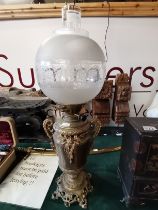 Victorian Brass Oil lamp complete with both glass shades