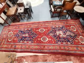 Large red and blue wool rug 360cm x 260cm