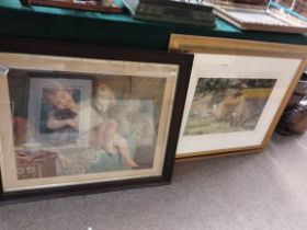 A watercolour of a farmer by G SHERIDAN KNOWLES plus a Pears print entitled PLAYMATES