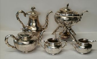 A Chinese export silver five-piece tea service, late 19th/early 20th Century