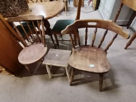 x2 Antique Pine chairs and a stool
