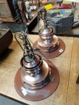 A pair of Railway gas lamps with copper and enamel