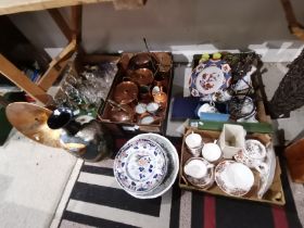 A good selection of misc china, glassware, copper pans, etc etc