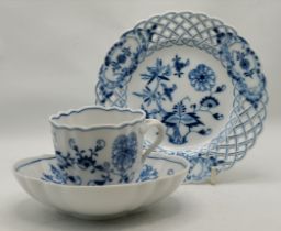 Meissen Cup, Saucer and Plate Onion Pattern