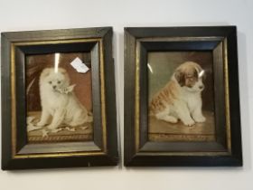 Pair of framed antique miniatures of two dogs