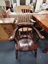 Pine rocking chair and Dark wooden captains chair