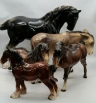 2 x Beswick horse figures, 2 un-marked horse figures plus Donkey