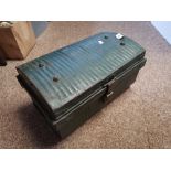 A vintage twin-handled small metal chest