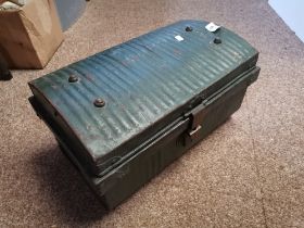 A vintage twin-handled small metal chest
