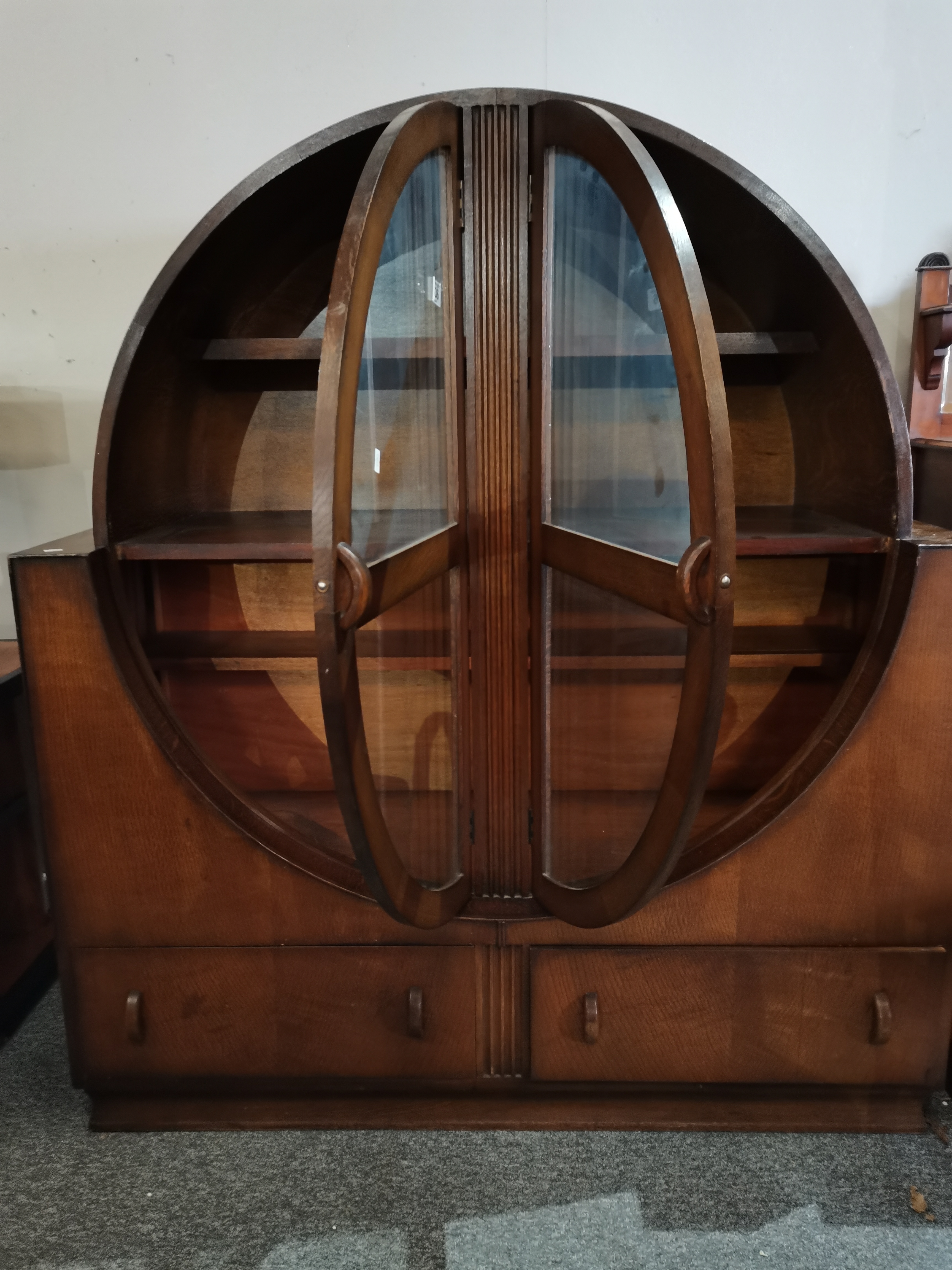 An oak Art Deco display cabinet c1930s, plus 2 Deco style side tables - Image 3 of 4