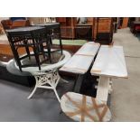 Glass topped dining table on bentwood legs x2 Hexagonal black side tables plus