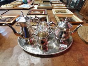 A four-piece silver-plated tea and coffee service on tray
