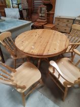 Round Pine kitchen extendable dining table with 4 chairs