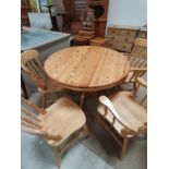 Round Pine kitchen extendable dining table with 4 chairs