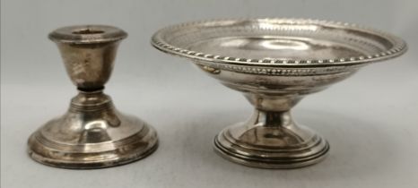 A George V silver candlestick, and a Sterling silver pedestal bowl