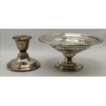 A George V silver candlestick, and a Sterling silver pedestal bowl