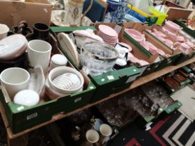 6 boxes misc. items incl vintage French pink dinner ware, cutlery, Royal Worcester set etc
