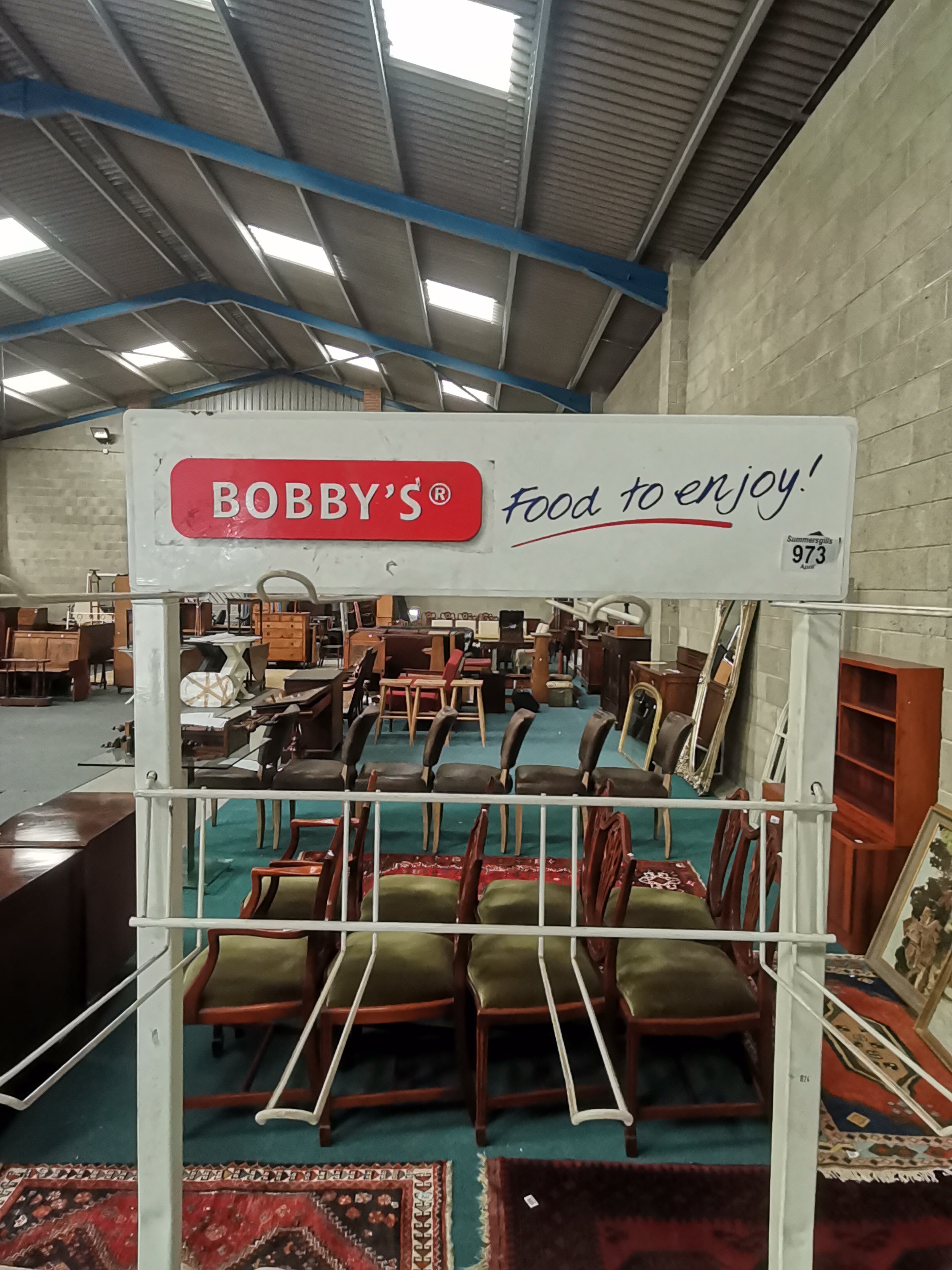 Retro "Bobby's Food to enjoy!" shop display stand 155cm height 56cm wide, 2 x bentwood chairs and a - Image 2 of 3