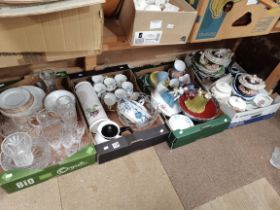 4 Boxes of Pottery, Cut Glassware and 2 Royal Doulton Ladies HN2378 Simone and HN2304 Adrienne, Anti