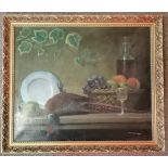 Thompson (English School, 20th Century), Still life of pheasant, fruit bowl and ivy