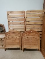 x2 Single Carved pine complete beds (no mattress)
