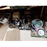 x4 boxes misc items incl vintage clock and radio, Coalport lady figure, plates etc