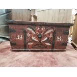 Painted antique pine trunk with key