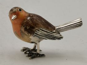 A Saturno enamel and silver small ROBIN bird figure